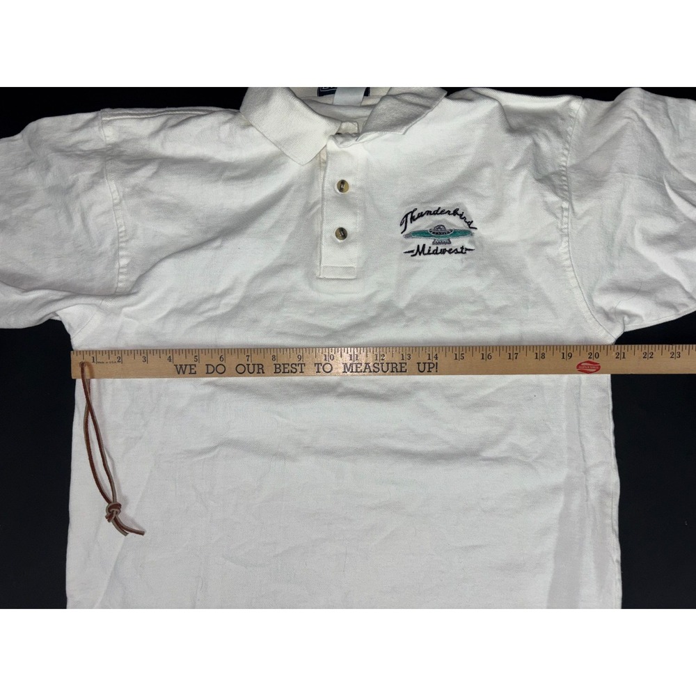 LA Loving Y2K Polo‎ Shirt Mens Large Ivory Hi-Low Hem Made In USA Thunderbird - Picture 2 of 6